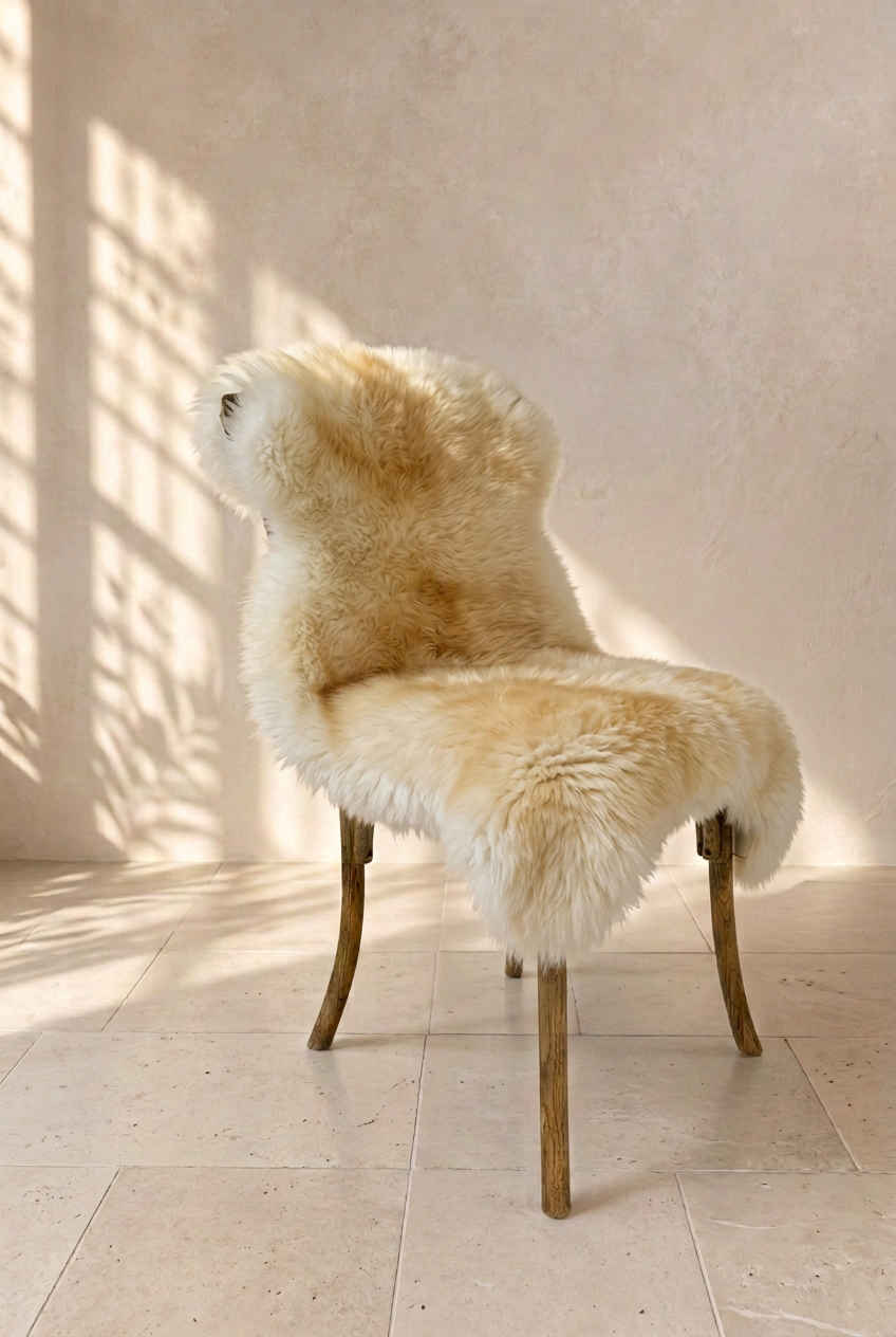 Caramel-tipped sheepskin over a chair