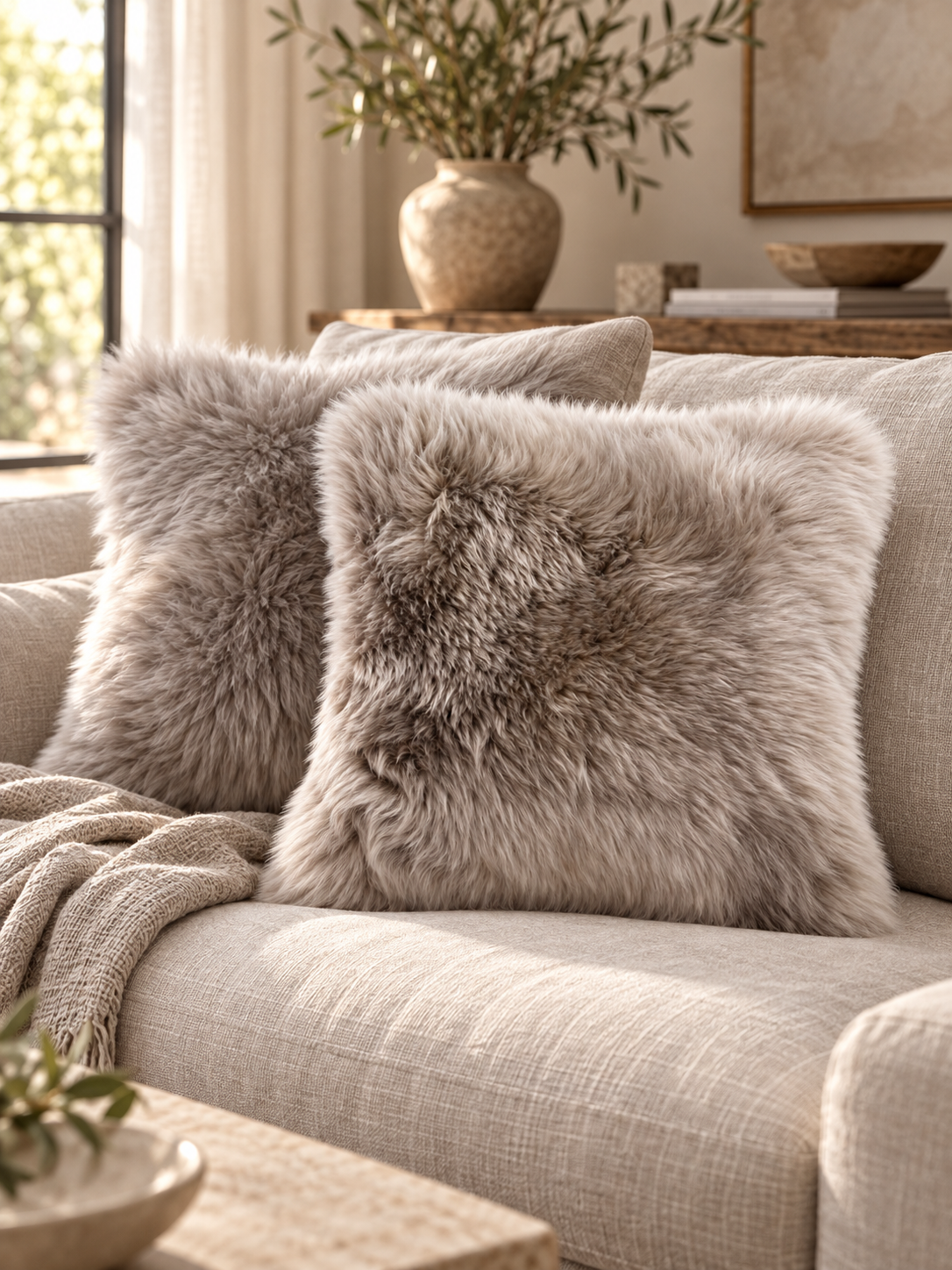 Taupe Sheepskin Cushion