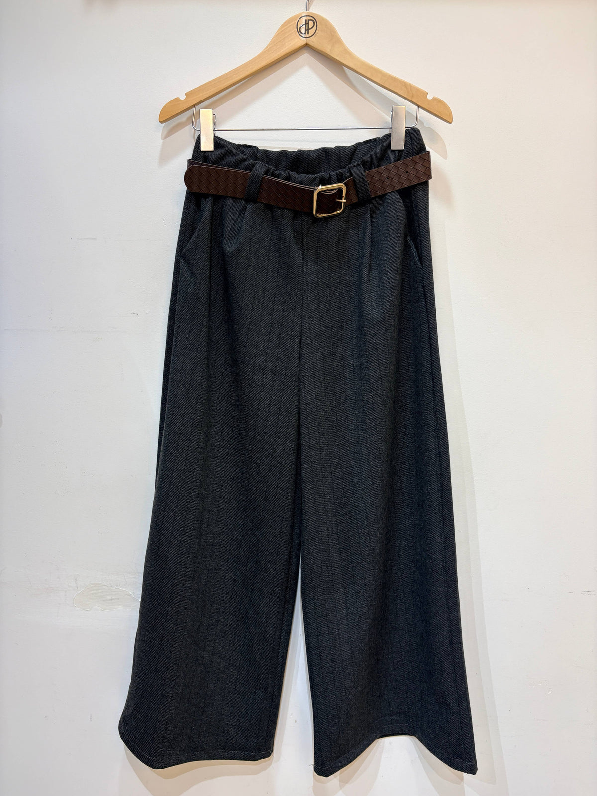 Wide Leg Herringbone Trousers
