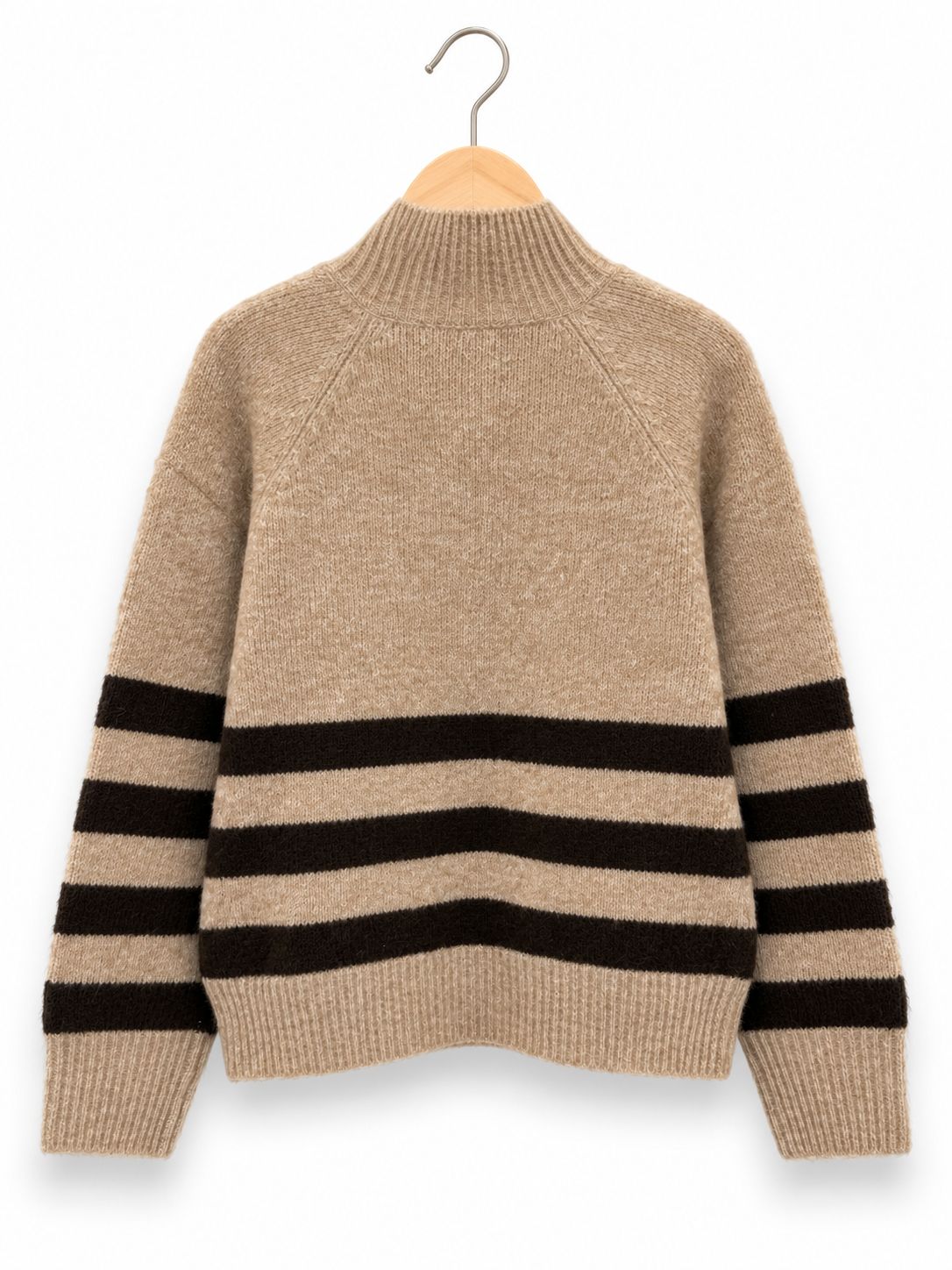 Striped Zip-Up High-Neck Sweater