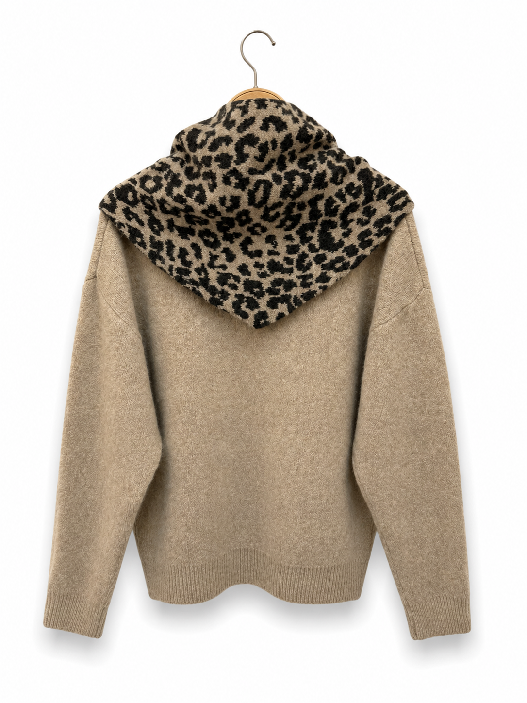Jumper with Integrated Leopard Scarf