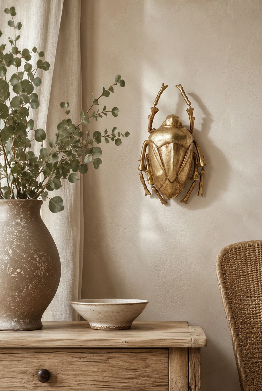 Gold decorative beetle in the existing beetle lifestyle setting