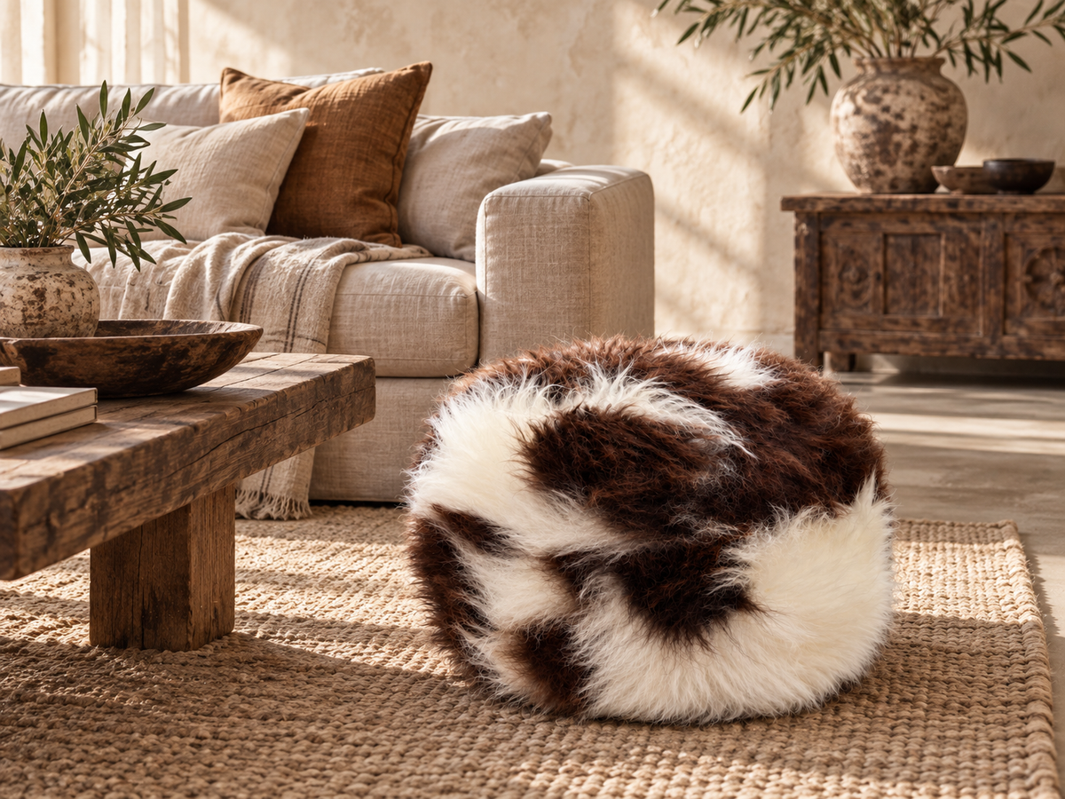 British Rare Breed Jacob Sheepskin Pouffe