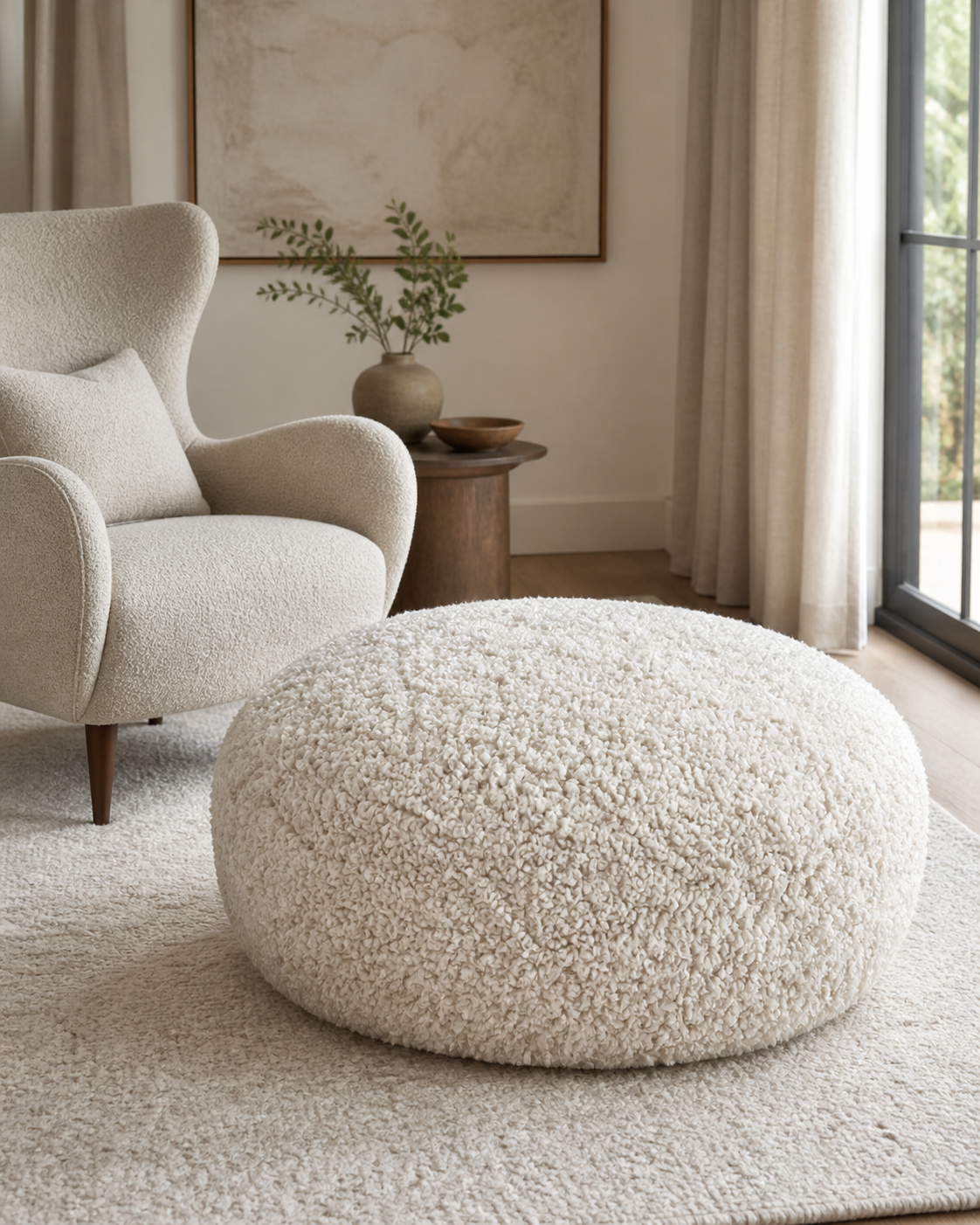 Oatmeal Boucle Sheepskin XL Pouffe