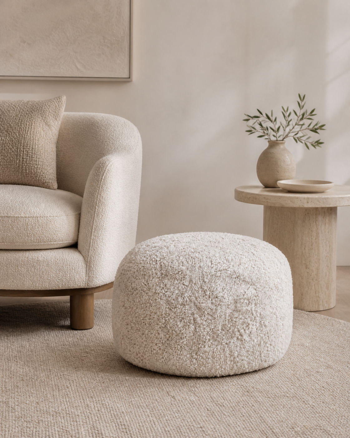 Oatmeal Boucle Sheepskin Pouffe (M)