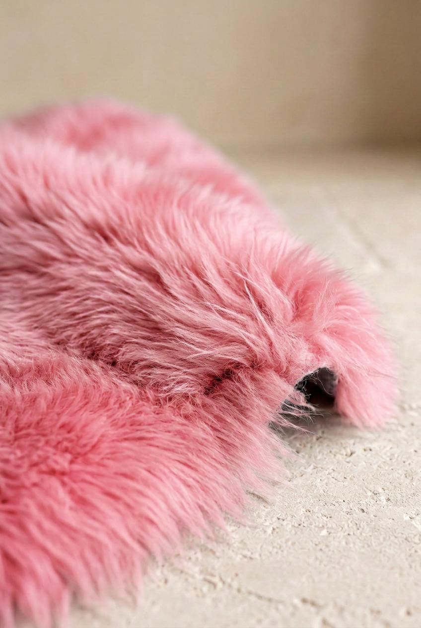 Pink sheepskin wool close-up