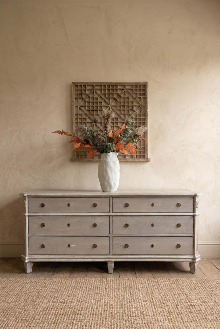 Portrait version of the six-drawer chest, composed for a final 3:4 crop