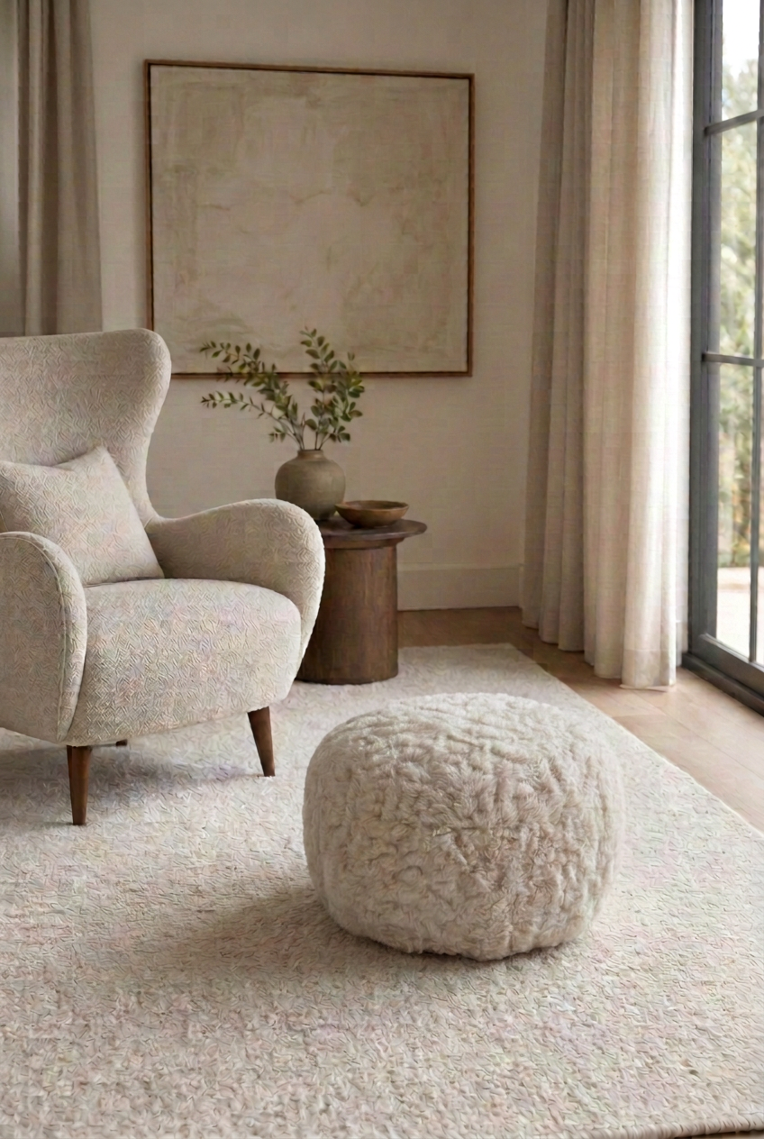 Pouffe lifestyle image using 48cm diameter and 30cm height