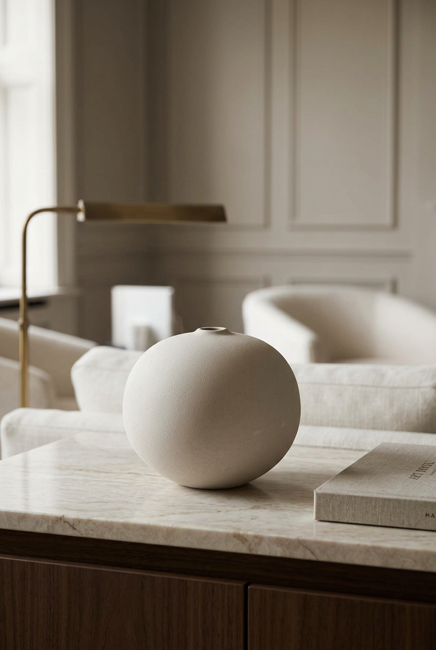 Prestige Society House lifestyle image featuring the Biscuit Round Textured Vase