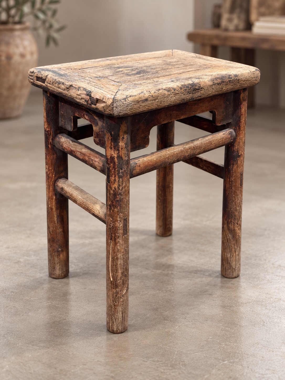 Antique Elm Side Table.