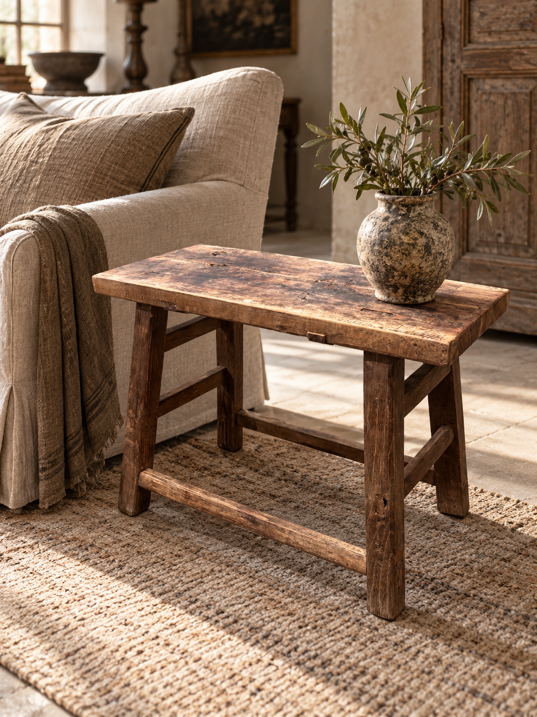 Antique Elm Side Table