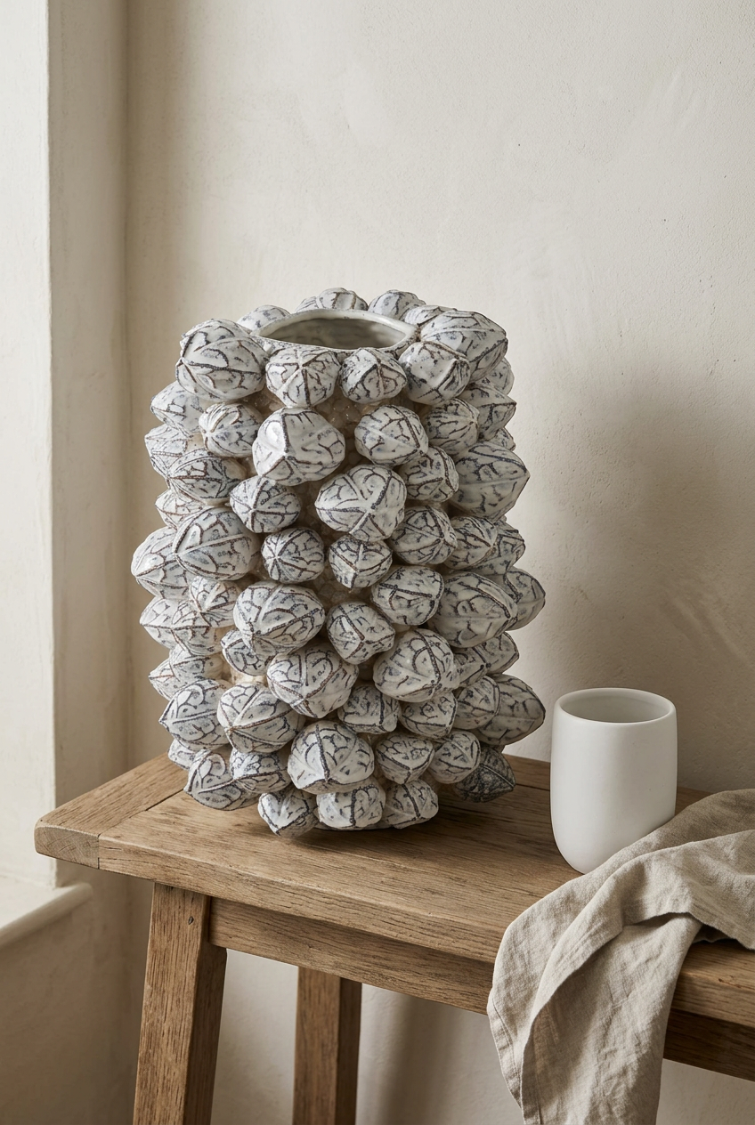 Society House lifestyle image featuring the large aged white coral vase