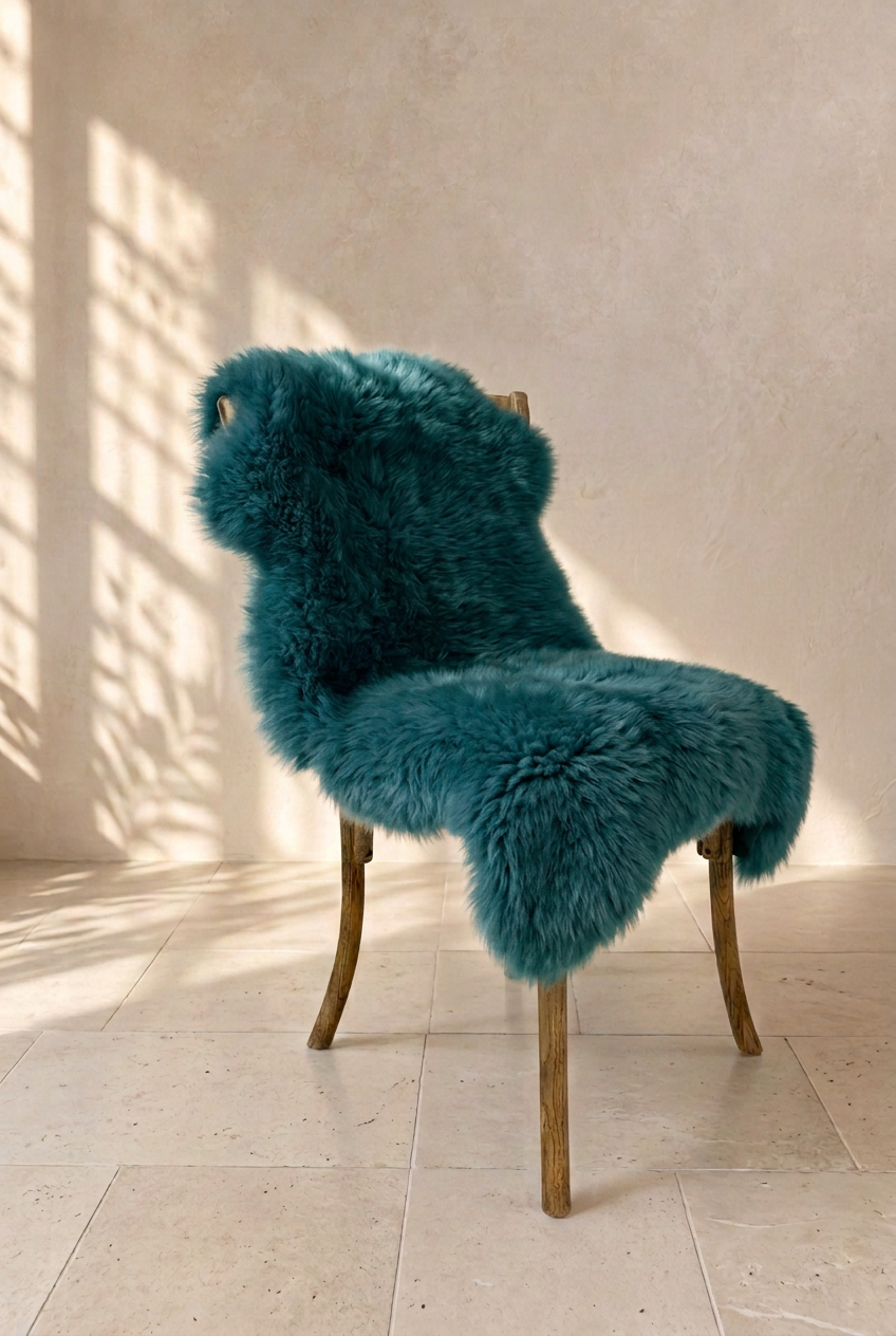 Spruce blue sheepskin over a chair