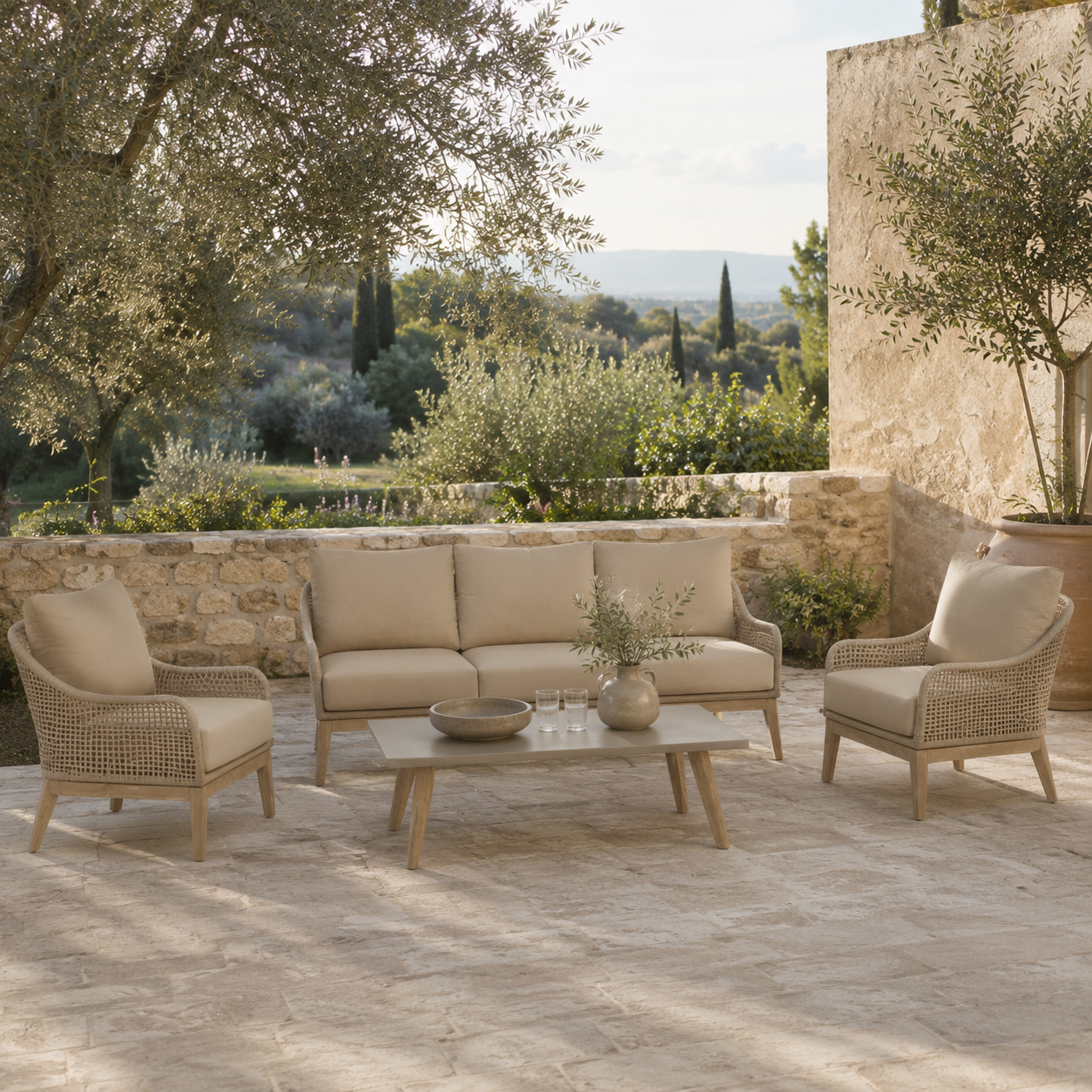 Summer 3 Seater Sofa Lounging Set with Rectangular Coffee Table