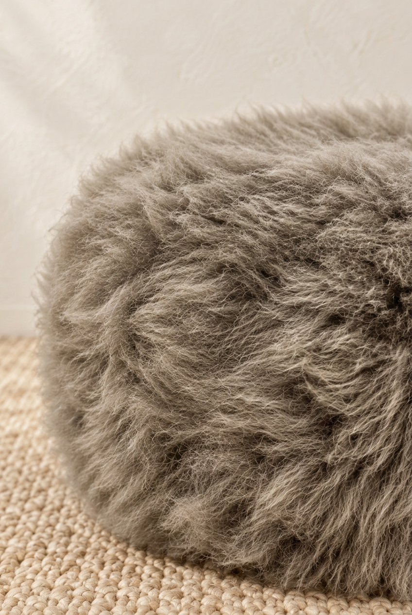 Taupe pouffe close-up