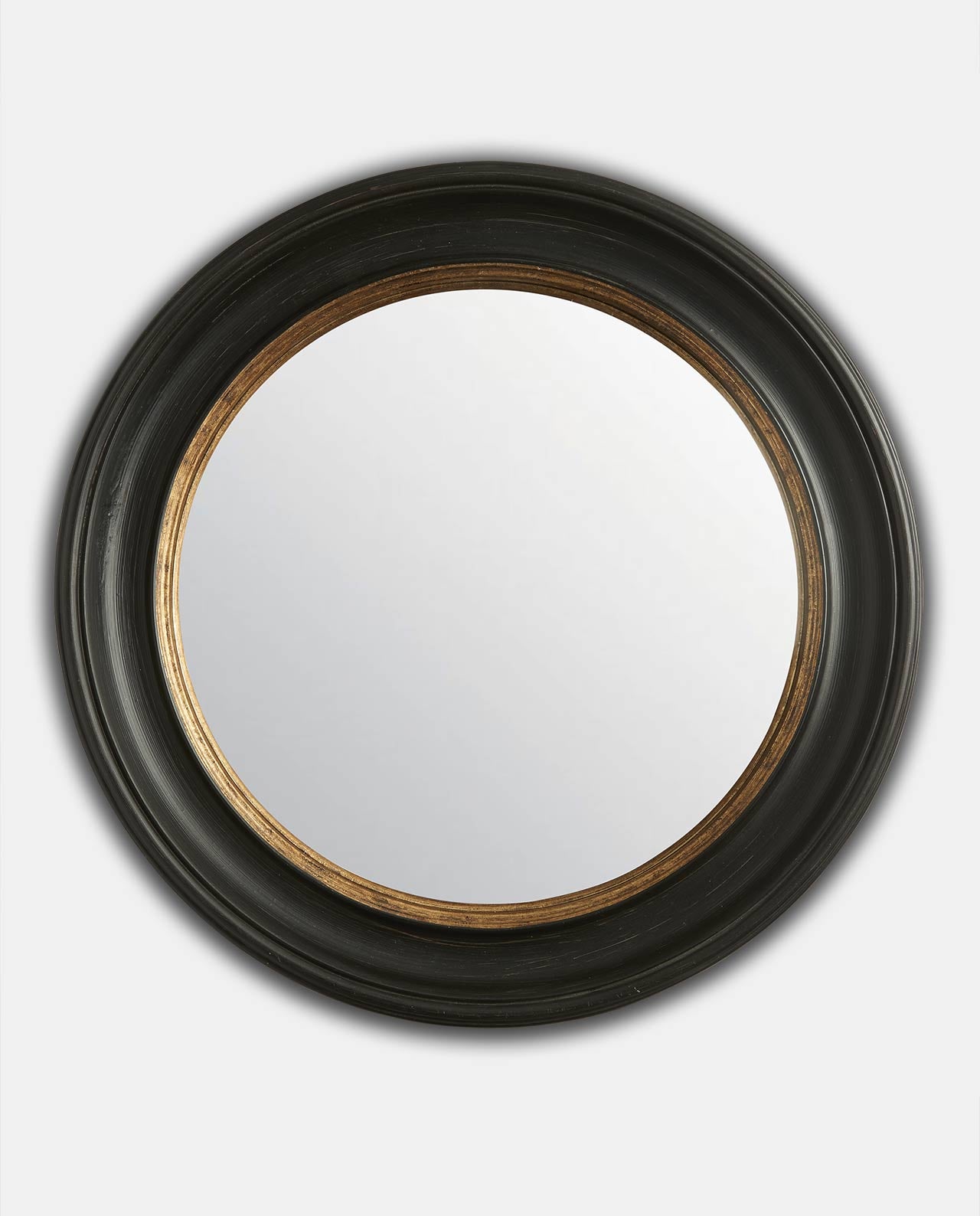 Black & Gold Round Convex Mirror 64cm