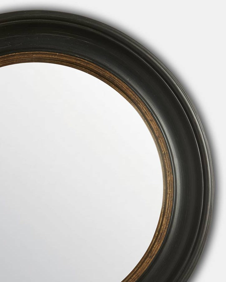 Black & Gold Round Convex Mirror 64cm