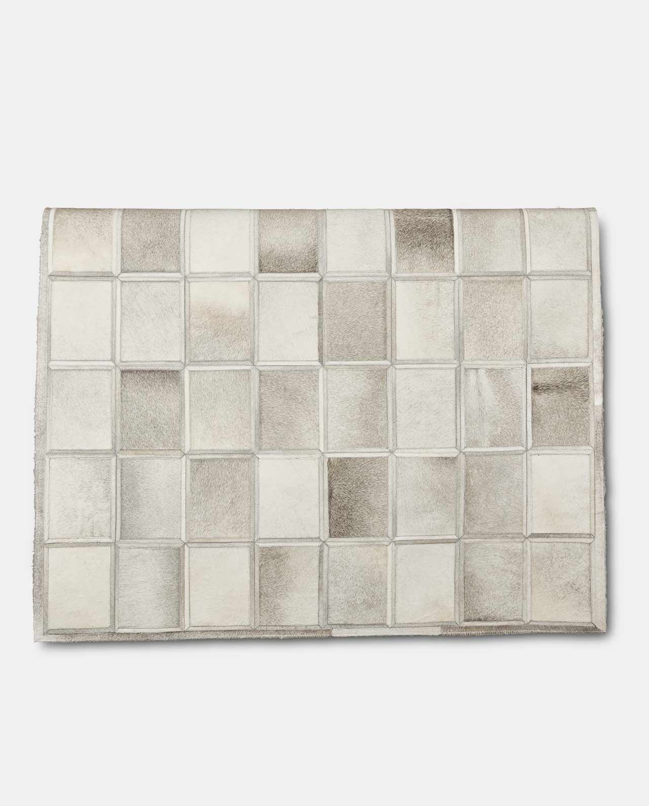 Charcoal & White Square Cowhide 140 x 200cm Leather Rug