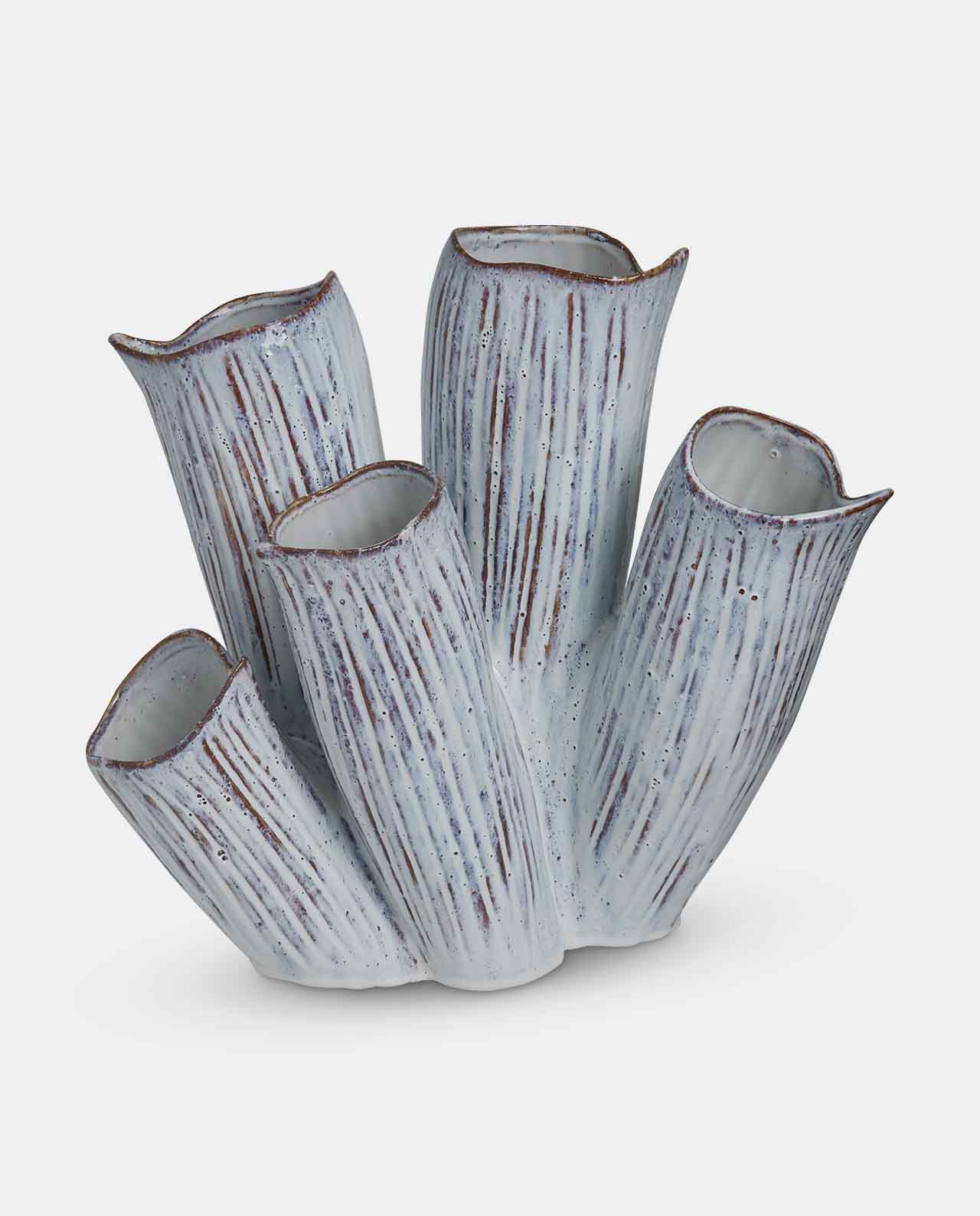 Aged White & Blue Ceramic Vase