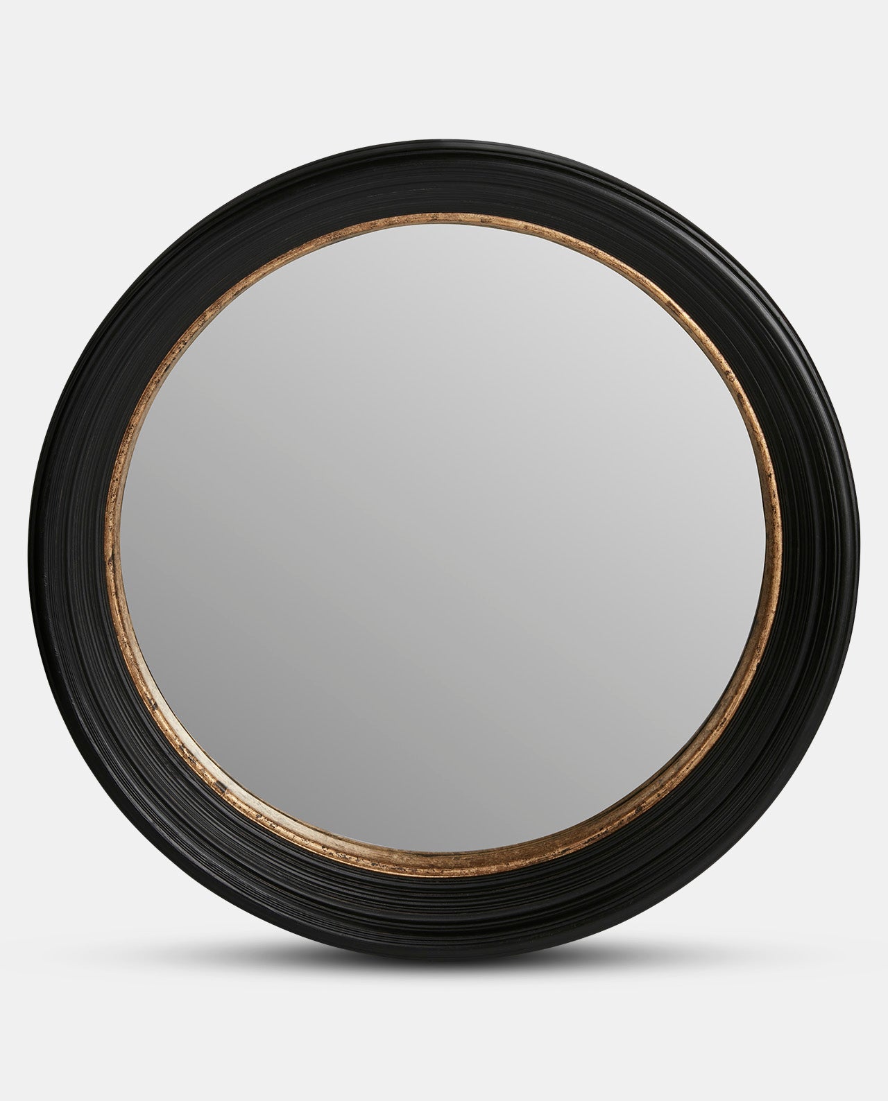 Black & Gold Round Flat Glass Mirror 84cm