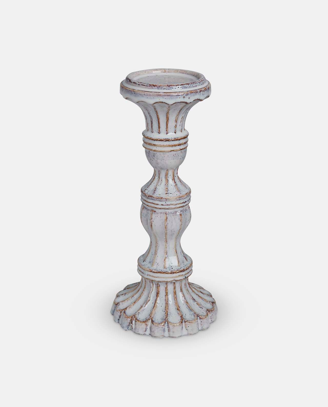 Aged White Ceramic Candle Holder