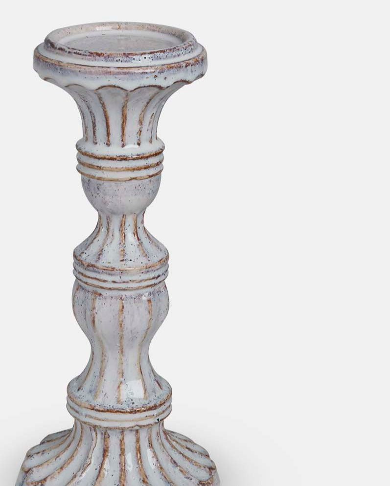 Aged White Ceramic Candle Holder