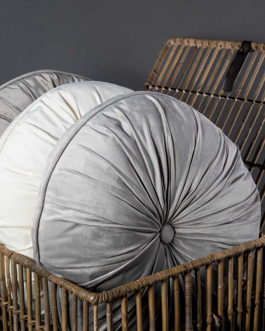 Bone Velvet Round Button Cushion