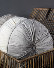 Bone Velvet Round Button Cushion
