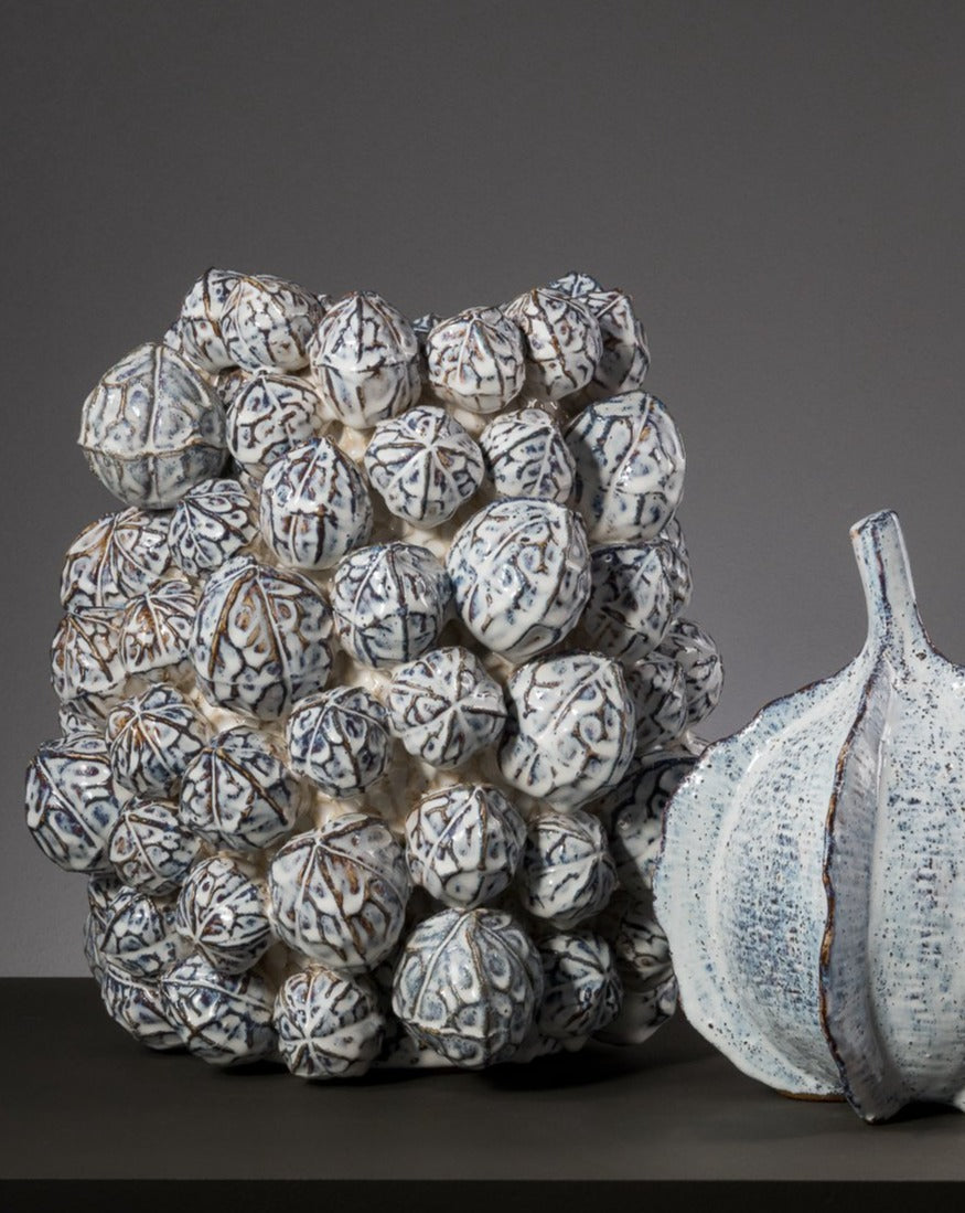 Aged White Ceramic Coral Vase Medium