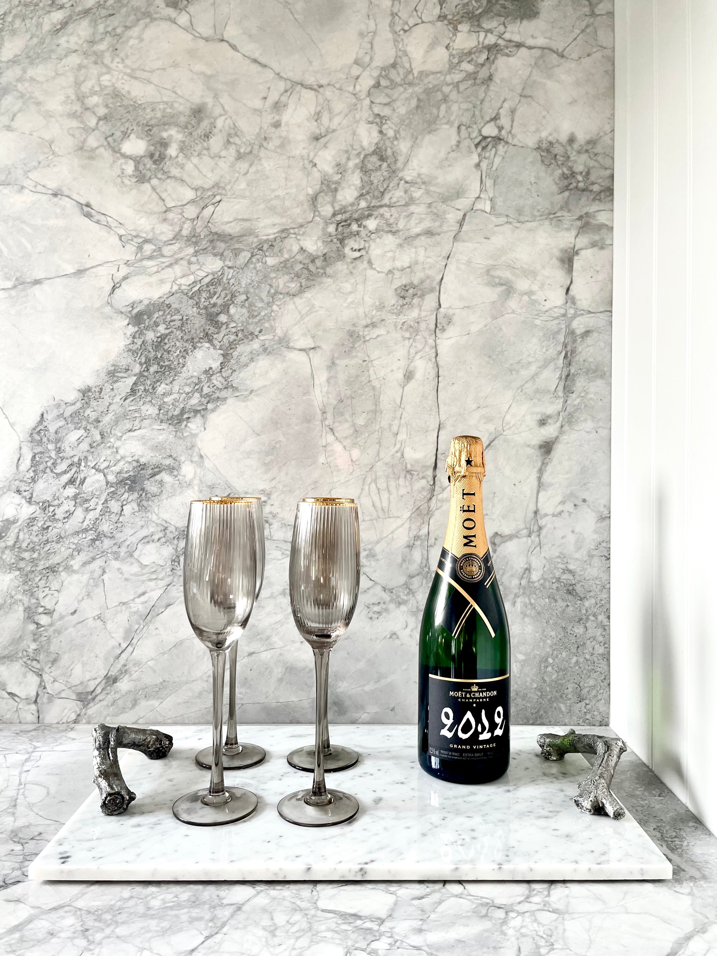 Italia Grey Glass Gold Rim Champagne Glass - Set of 4