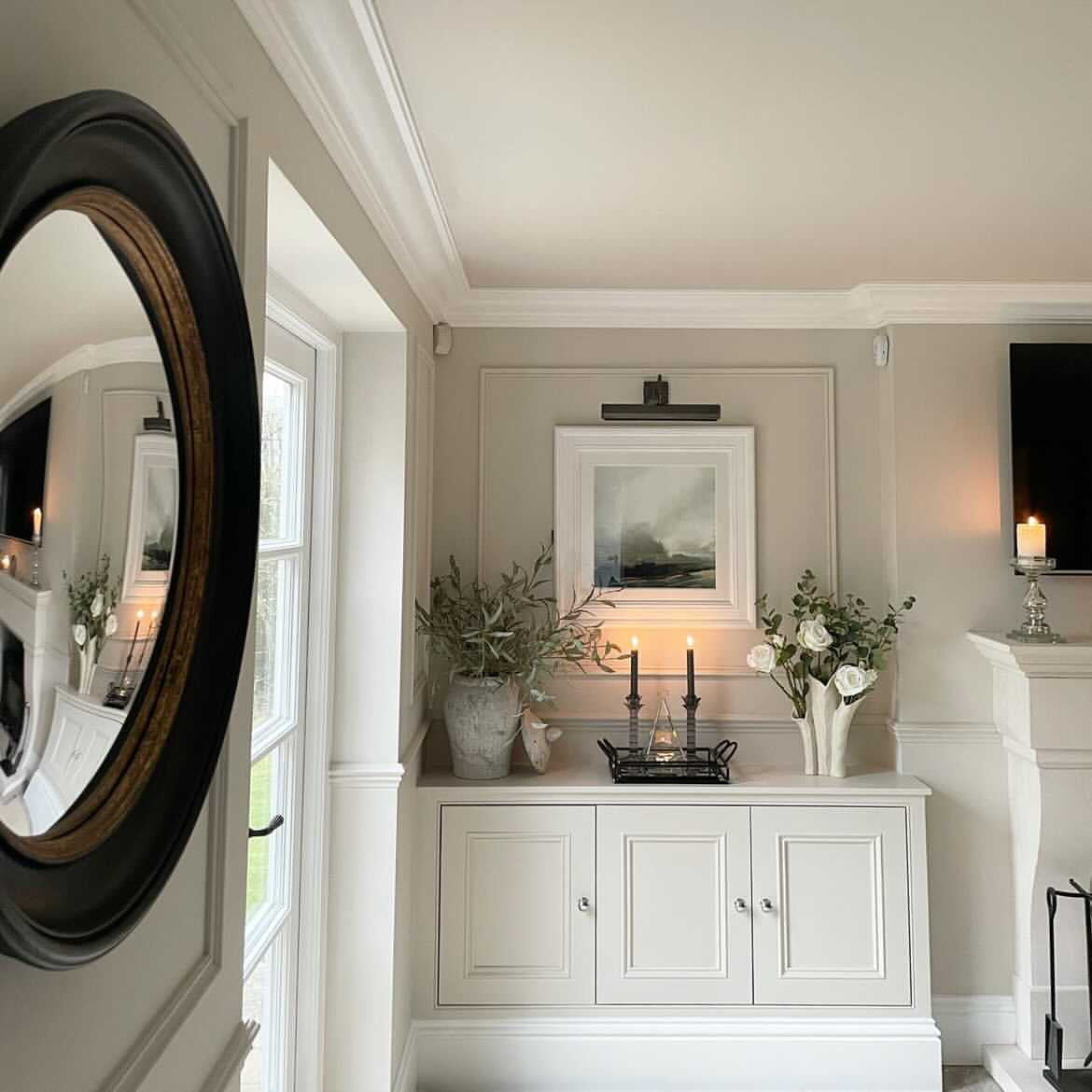 Black & Gold Round Convex Mirror 64cm