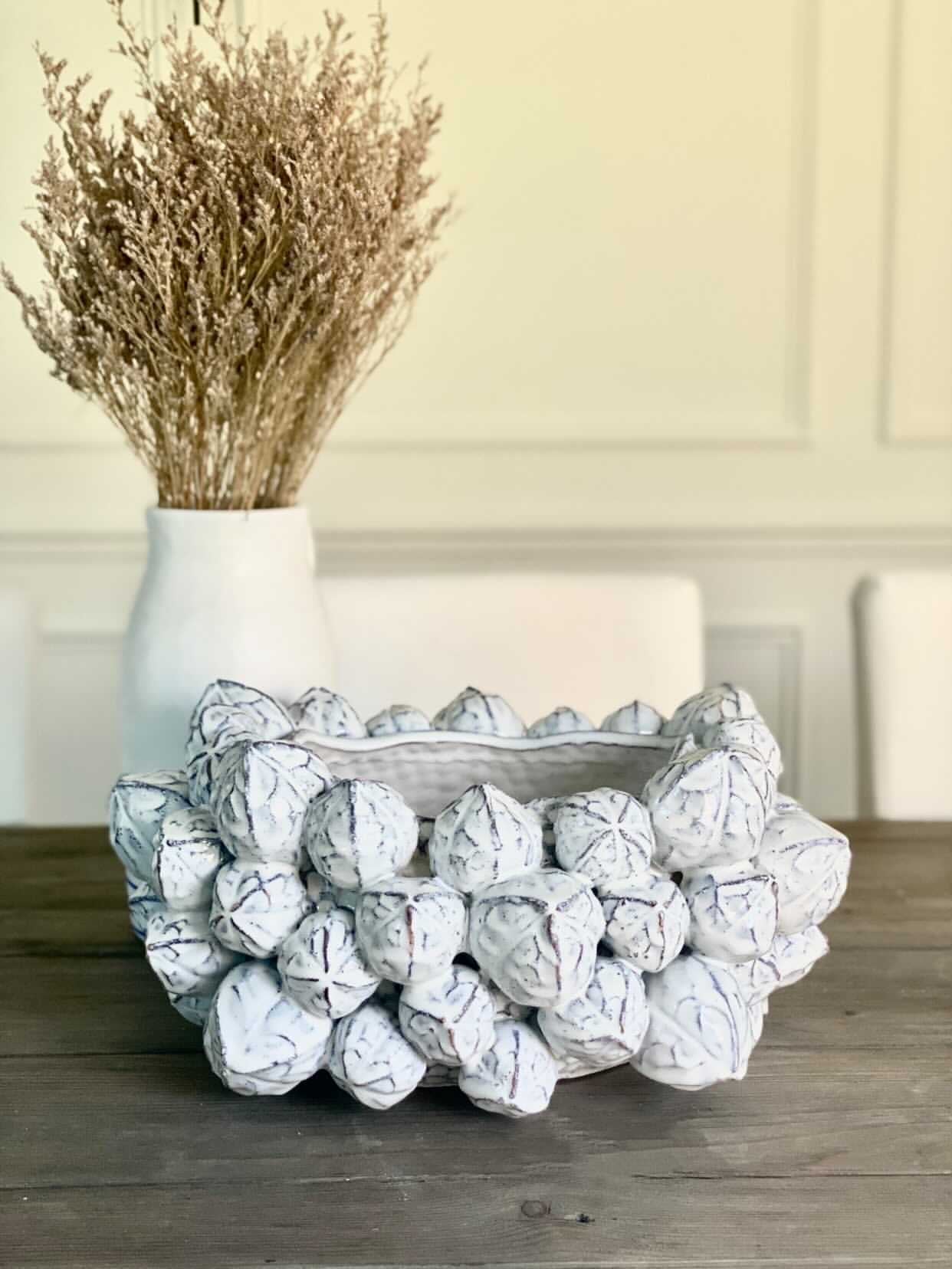 Aged White Ceramic Decorative Coral Bowl
