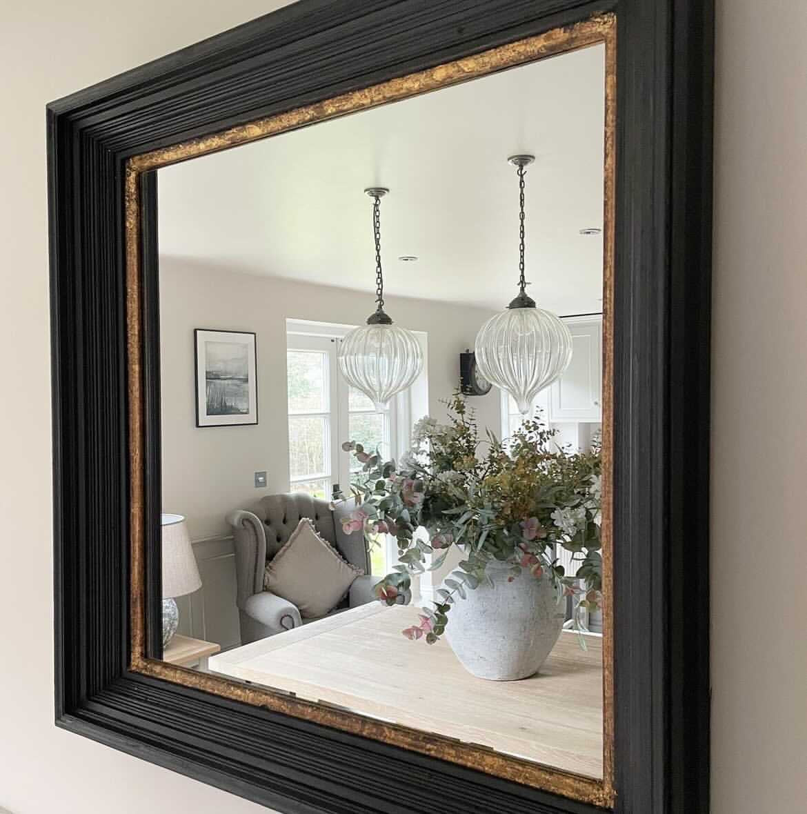 Black & Gold Flat Mirror Square